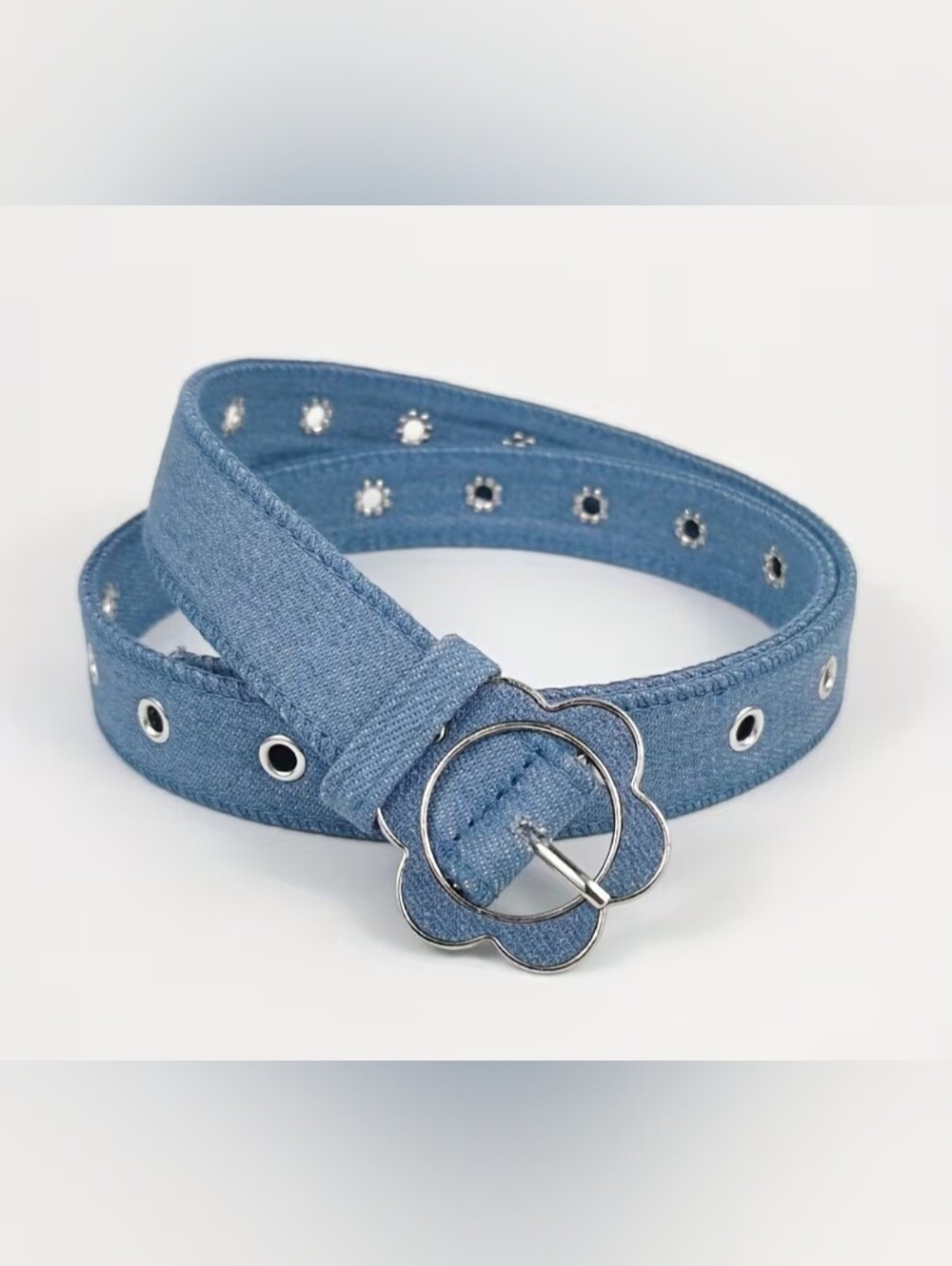 Women's Blue Denim Flower Buckle  Belt